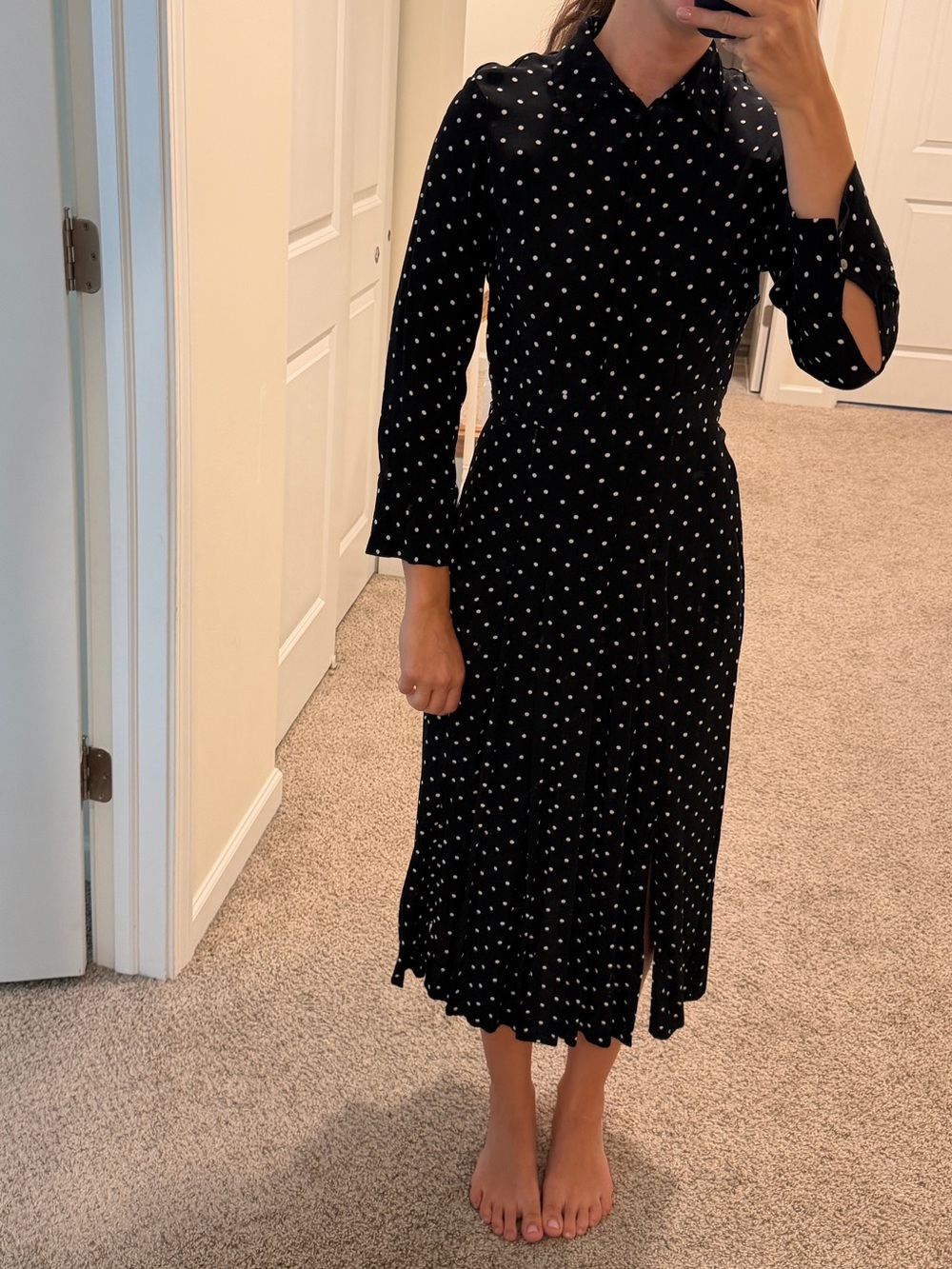 Topshop Black Polka Dot Midi Dress